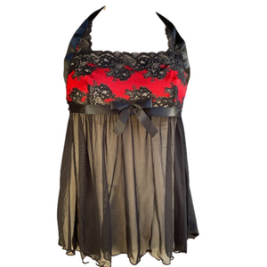 🌸New very sexy red black sheer lace teddy lingerie teddy negligee Sz M S nwot